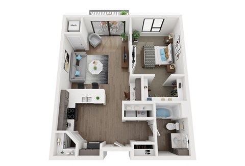 Floor plan for 1 bed, 1 bath, 772 sqft